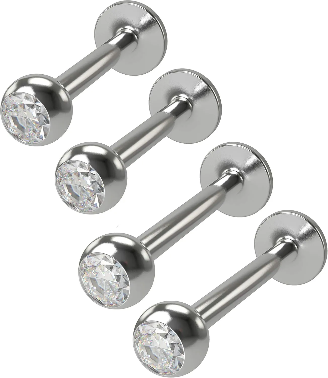 4pc 14g Labret 5mm CZ Crystal Marilyn Monroe Lip Rings Stud Earrings Piercing Jewelry 8mm 10mm