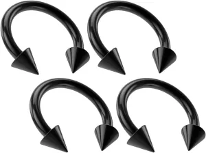 4pc 18g Surgical Stainless Steel Black Horseshoe Hoop 3mm Spike Circular Barbells Earrings Cartilage Helix Septum Nose Lip Rings - 8mm