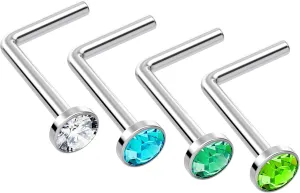 4pc L Shaped Nose Ring 18g 1mm 7mm Flesh Nostril Screw Nose Ring Crystal Hypoallergenic 316LVM Surgical Steel Stud Piercing Jewelry