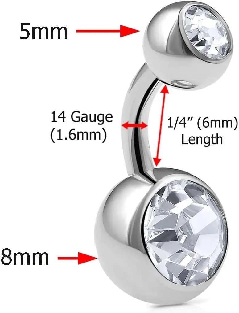 4pcs 14g Short Belly Button Rings Navel Jewelry Surgical Steel Crystals Bars Non Dangle Banana Piercing Studs