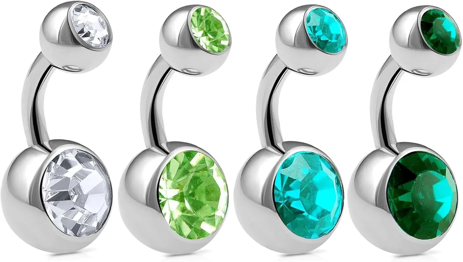 4pcs 14g Short Belly Button Rings Navel Jewelry Surgical Steel Crystals Bars Non Dangle Banana Piercing Studs