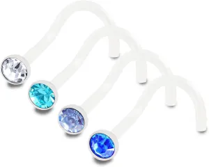 4pcs 18g 1.0mm Nose Rings Screw Flexible Acrylic Nostril Rings Piercing Jewelry 2.5mm Crystal BPAA Pick Color