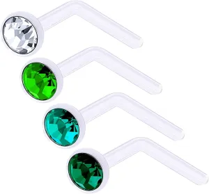4pcs 20g 0.8mm L Nose Studs Flexible Acrylic Nostril Screw Rings Piercing 2.5mm Crystal BOAM Pick Color