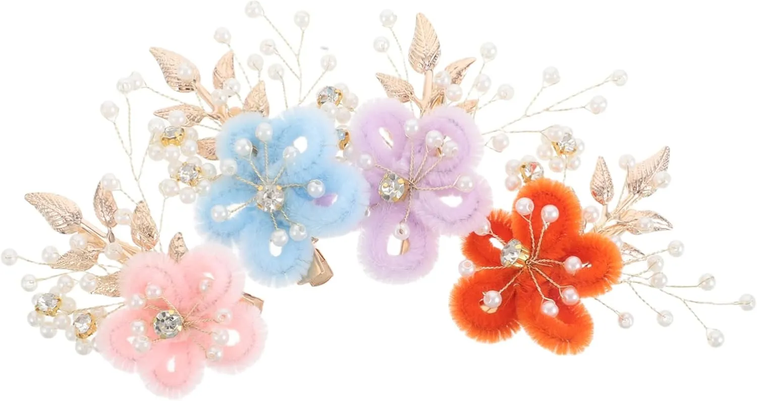 4pcs Bridal Flower Hair Pins Handmade Vintage Floral Hair Clips with Fake Pearls for Weddings Bridesmaids Parties and Beach Holidays