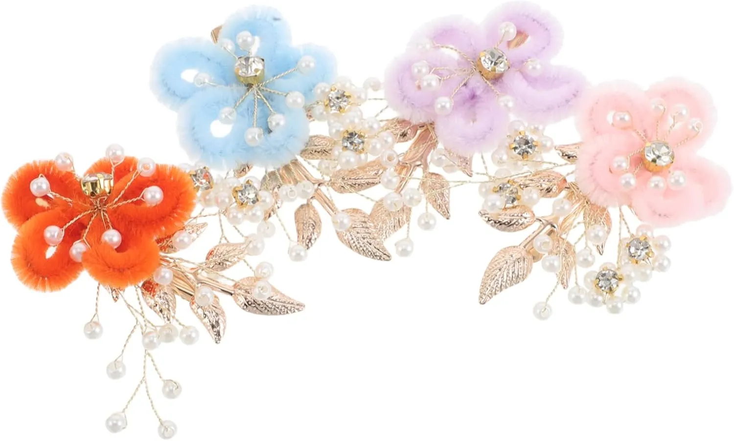4pcs Floral Hair Clips with Fake Pearl Leaf Design for Weddings and Beach Events Lightweight Comfortable Hair Accessories for Brides Bridesmaids