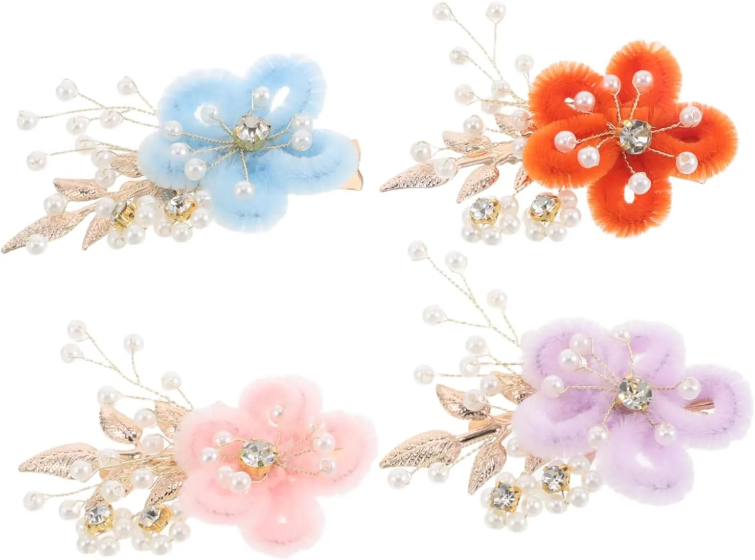 4pcs Handmade Floral Hair Clips with Fake Pearls Elegant Wedding Accessories for Brides and Bridesmaids Versatile Hair Decorations for Special Occasions Beach Holiday Parties
