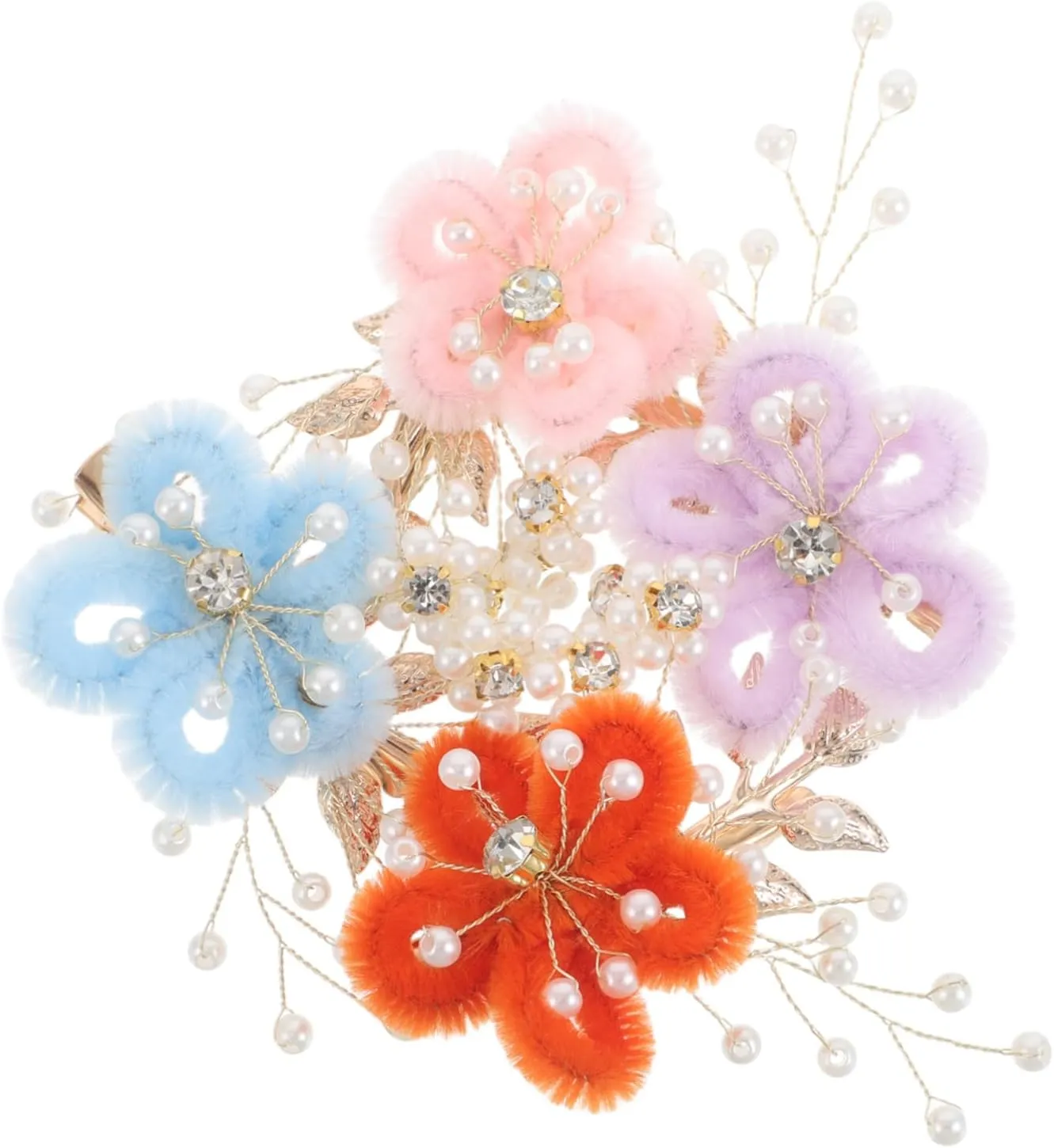4pcs Lightweight Floral Hair Accessories with Fake Pearls Leaf Design for Brides Bridesmaids for Weddings and Beach Events