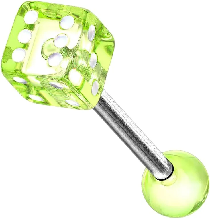 5 MM Acrylic Dice Ball On Surgical Steel Barbells Tongue Rings Green Body Unique Jewelry Delicate Design Piercing Steel Surgical For Women