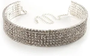 5-Row Swarovski Crystal Choker Necklace (Silver&Clear)