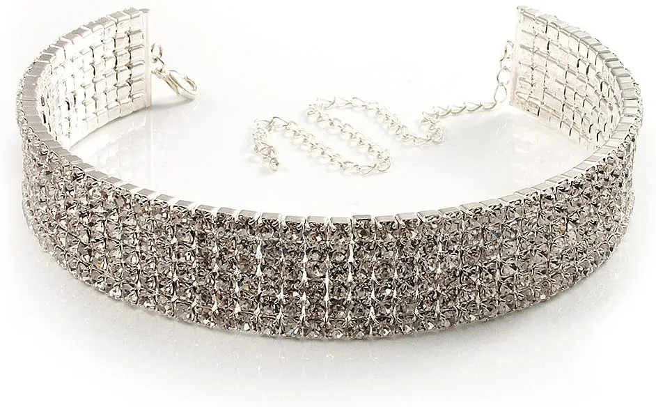 5-Row Swarovski Crystal Choker Necklace (Silver&Clear)