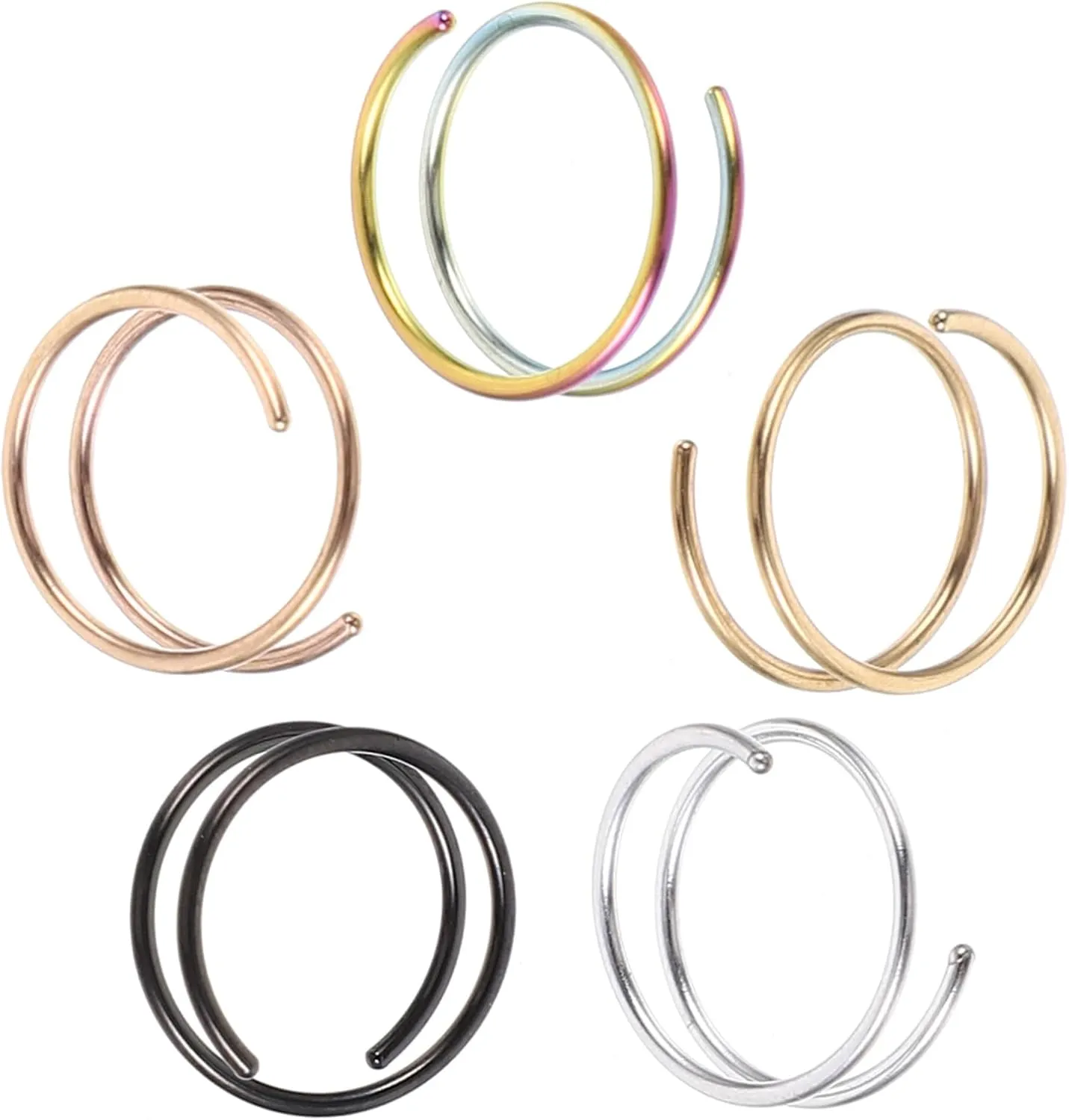 5Pcs Double Hoop Nose Rings Spiral Nose Hoops for Single Piercing Lightweight Comfortable Adornments and Secure Fit for Women