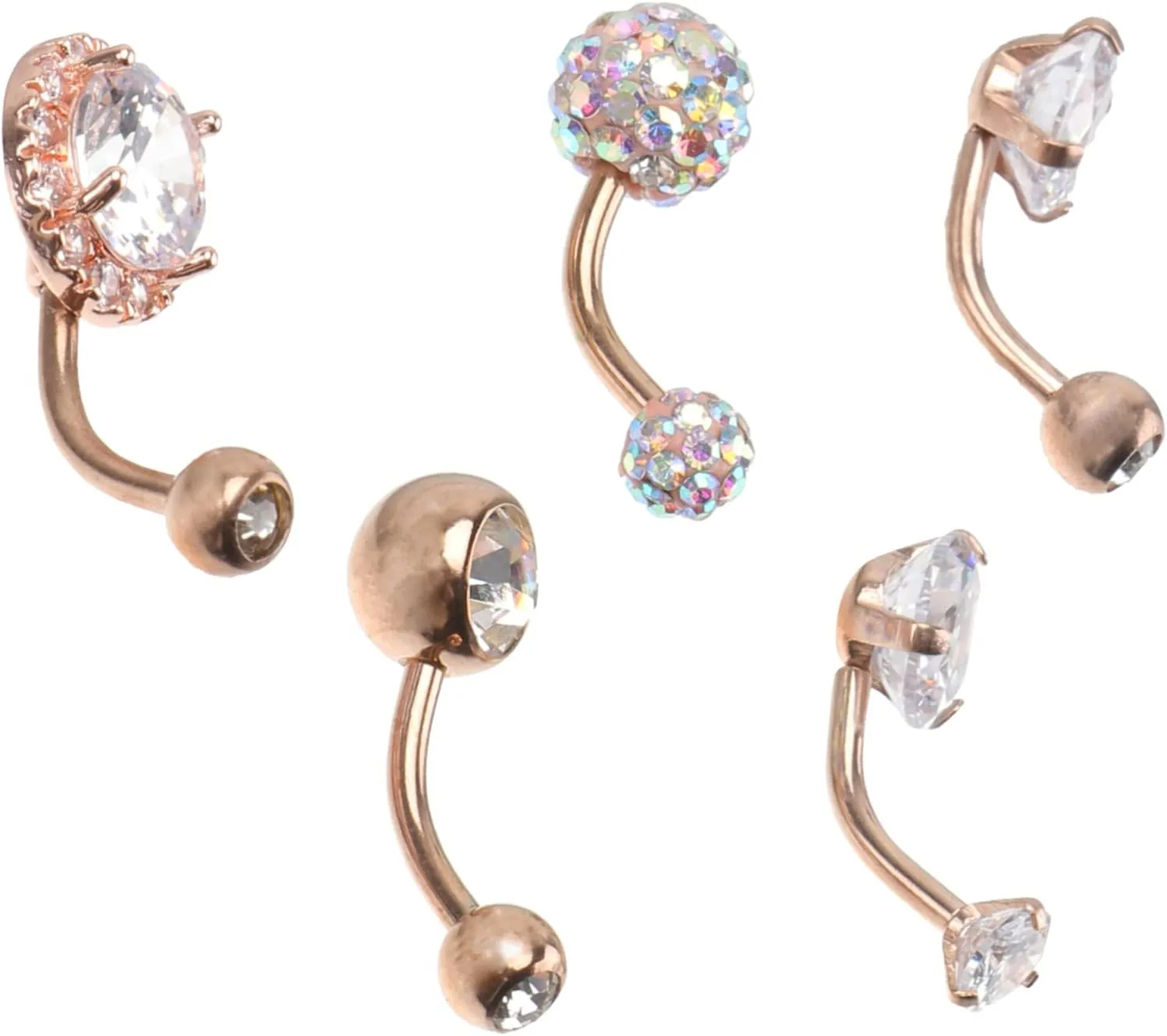 5pcs Zircon Belly Button Ring Navel Nail Decor Stainless Steel Navel Piercing Jewelry for Women