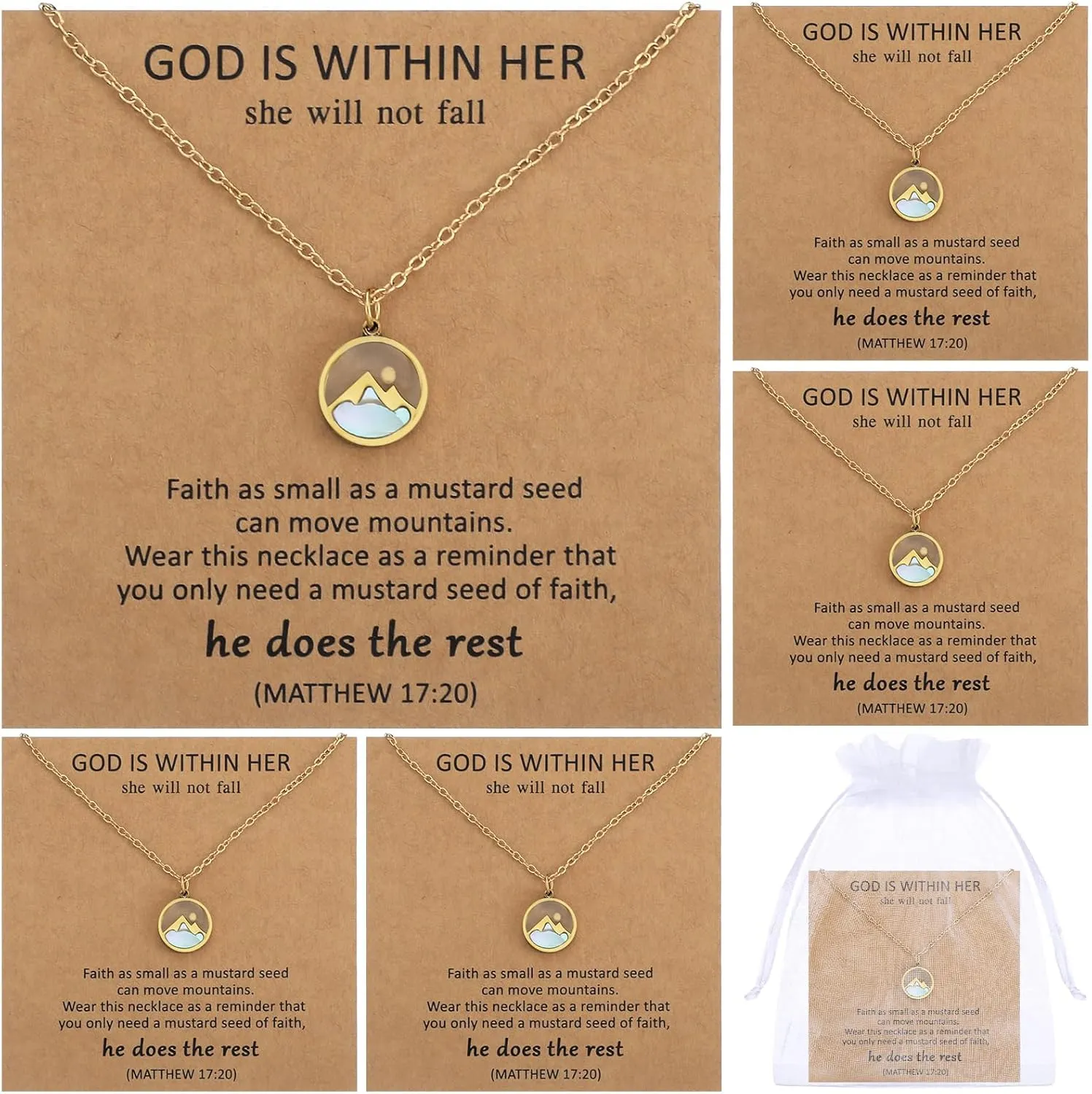 6 Pcs Mustard Seed Necklace for Women Mustard Seed Gift Christian Jewelry Mothers Gift (Gold)