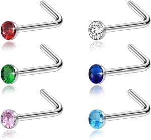 6 Pcs Nose Studs for Women, Stainless Steel Nose Studs Hypoallergenic Nose Rings for Women Colorful Aretes Para La Nariz for Teen Nose Piercings (6 pcs Nose Rings)