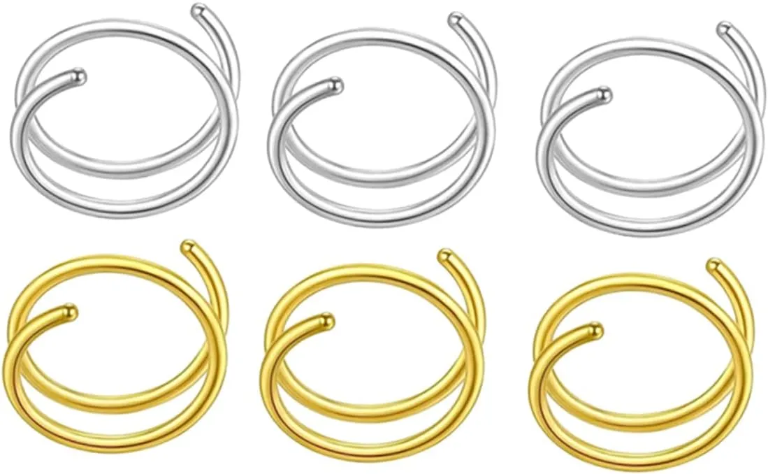 6 Pcs Spiral Nose Hoops for Women Decorative Nose Rings Comfortable Fashion Jewelry for Face for Special Occasions Like Christmas and Birthdays