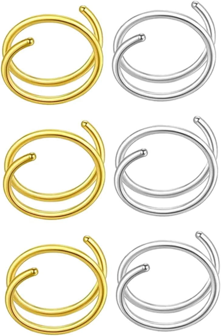 6 Pcs Women Spiral Nose Ring Hoops Nose Rings Gold Clip on Fashion Nose Jewelry for Parties