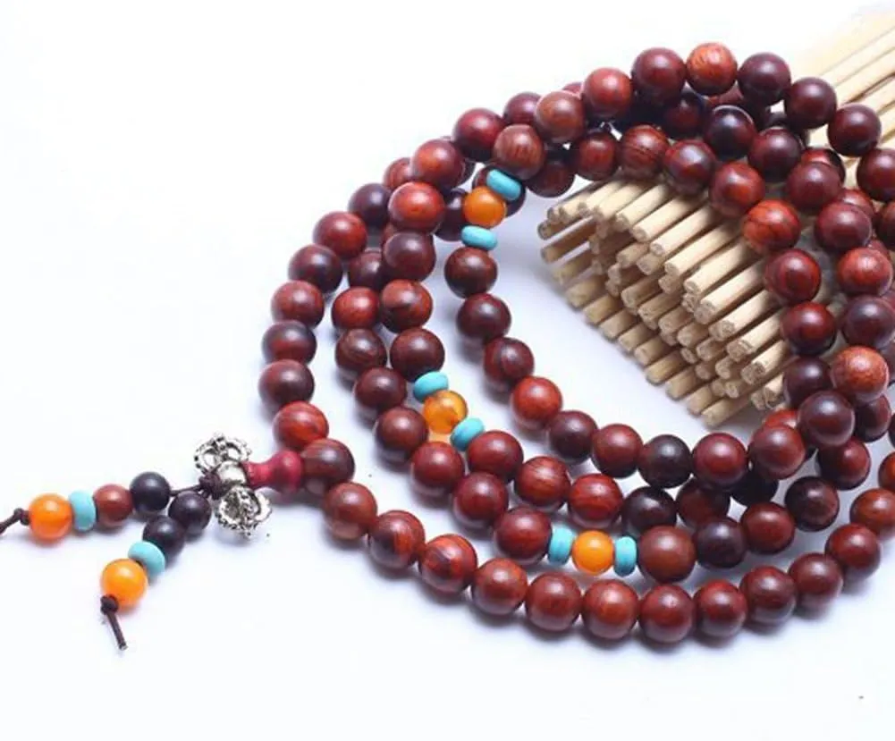 6mm 8mm 108 Nature Rosewood Prayer Beads Bracelet Meditation Buddhist Link Wrist Prayer Mala