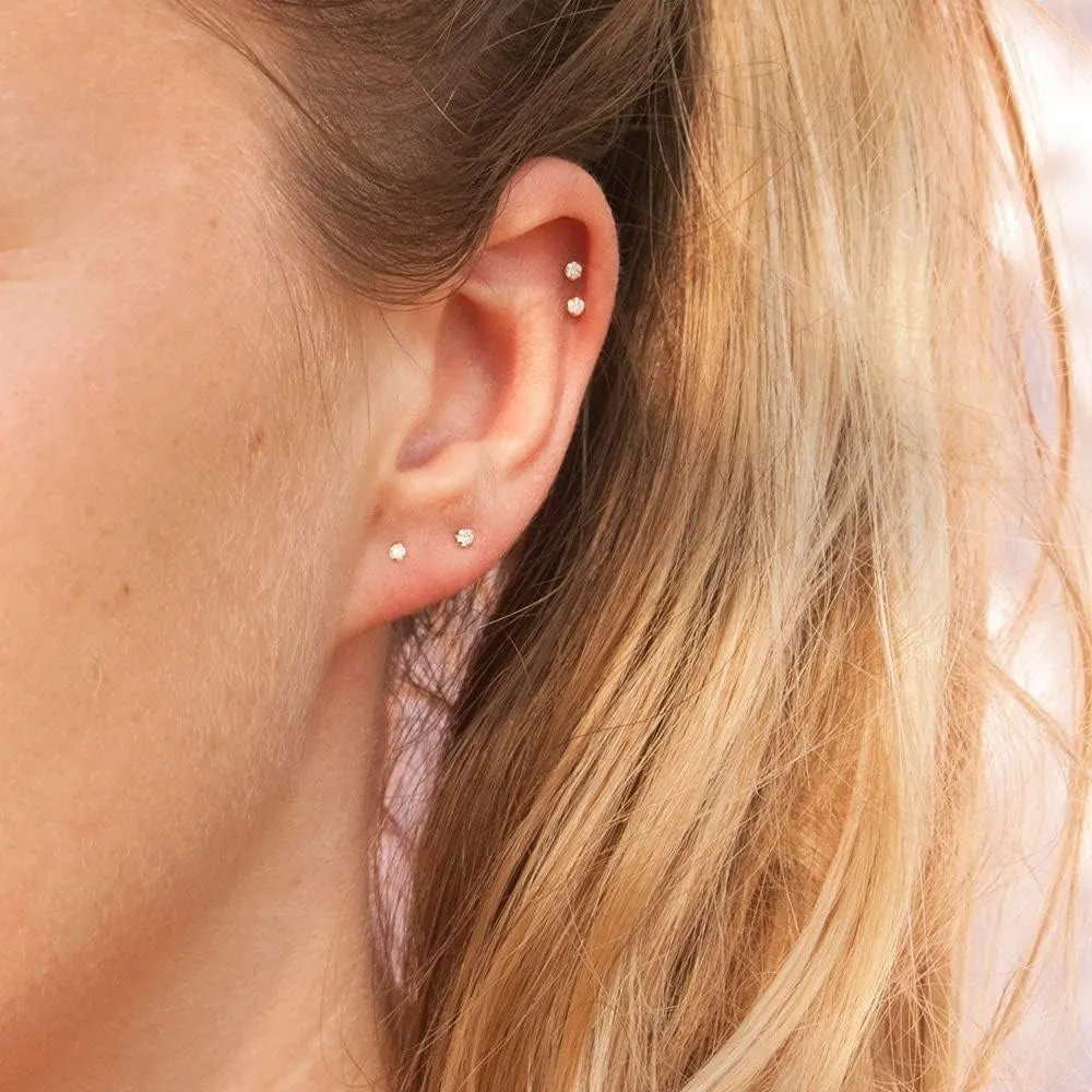6Pairs 2mm/3mm Surgical Steel Hypoallergenic Piercing Studs, 20G 14K Real Gold Filled Tiny Stud Earrings Set for Multiple Hole Piercing (Cubic Zirconia, Pearl, Ball)