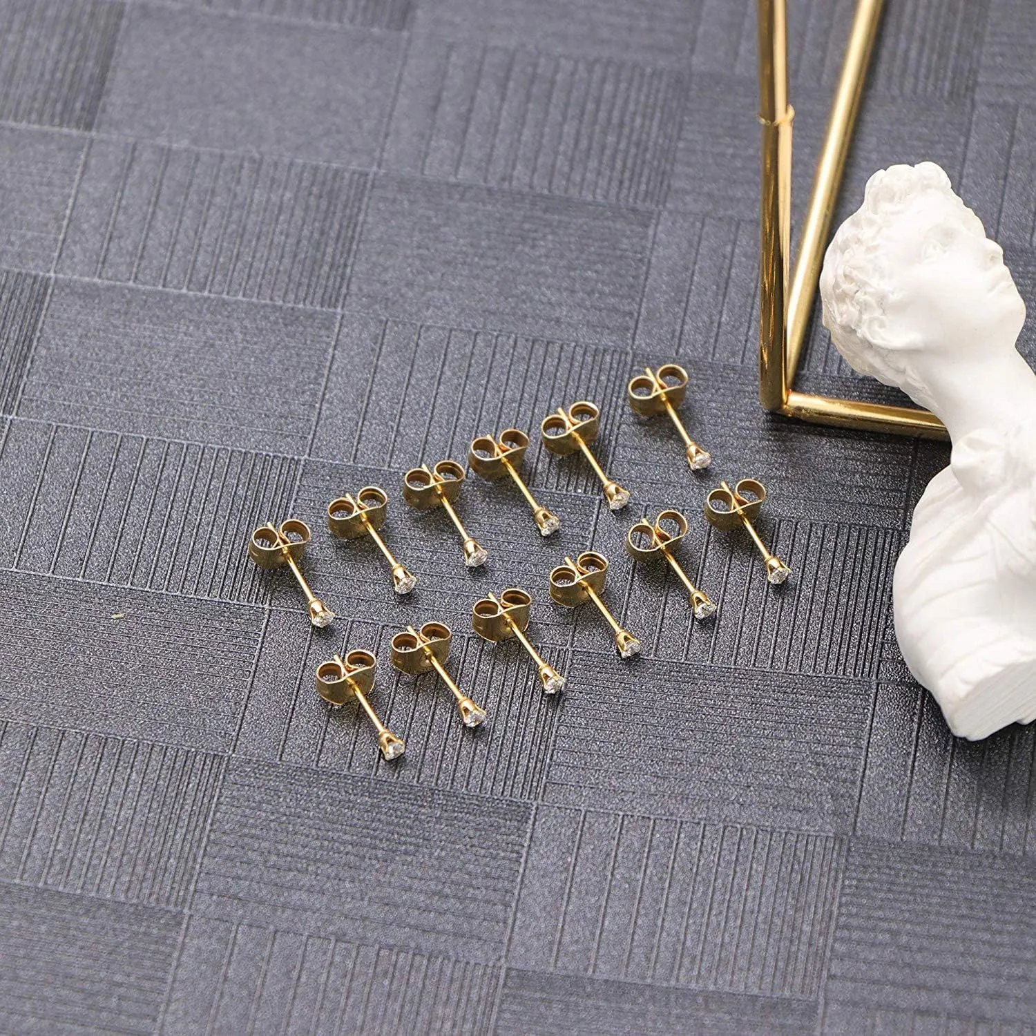 6Pairs 2mm/3mm Surgical Steel Hypoallergenic Piercing Studs, 20G 14K Real Gold Filled Tiny Stud Earrings Set for Multiple Hole Piercing (Cubic Zirconia, Pearl, Ball)