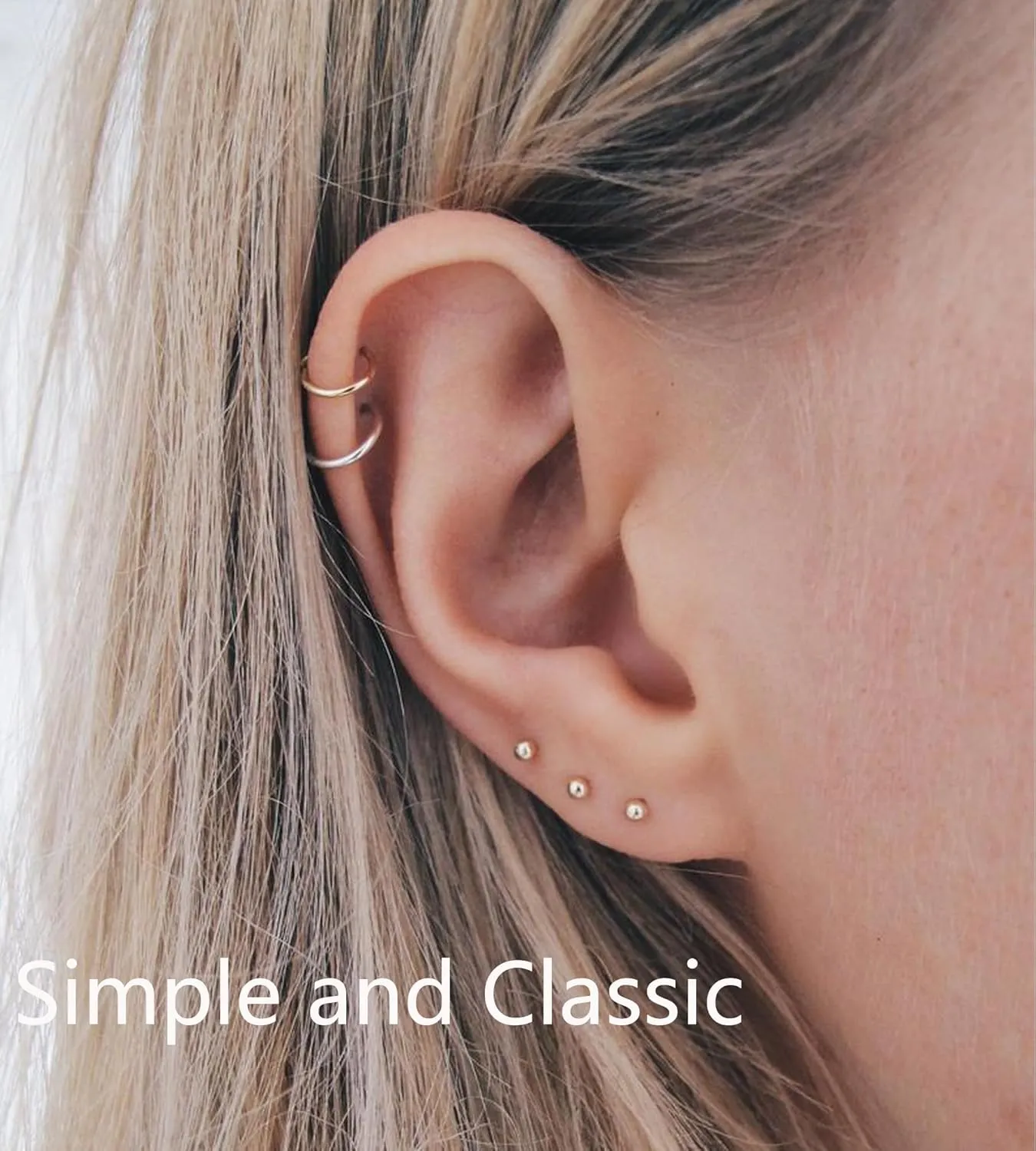 6Pairs 2mm/3mm Surgical Steel Hypoallergenic Piercing Studs, 20G 14K Real Gold Filled Tiny Stud Earrings Set for Multiple Hole Piercing (Cubic Zirconia, Pearl, Ball)