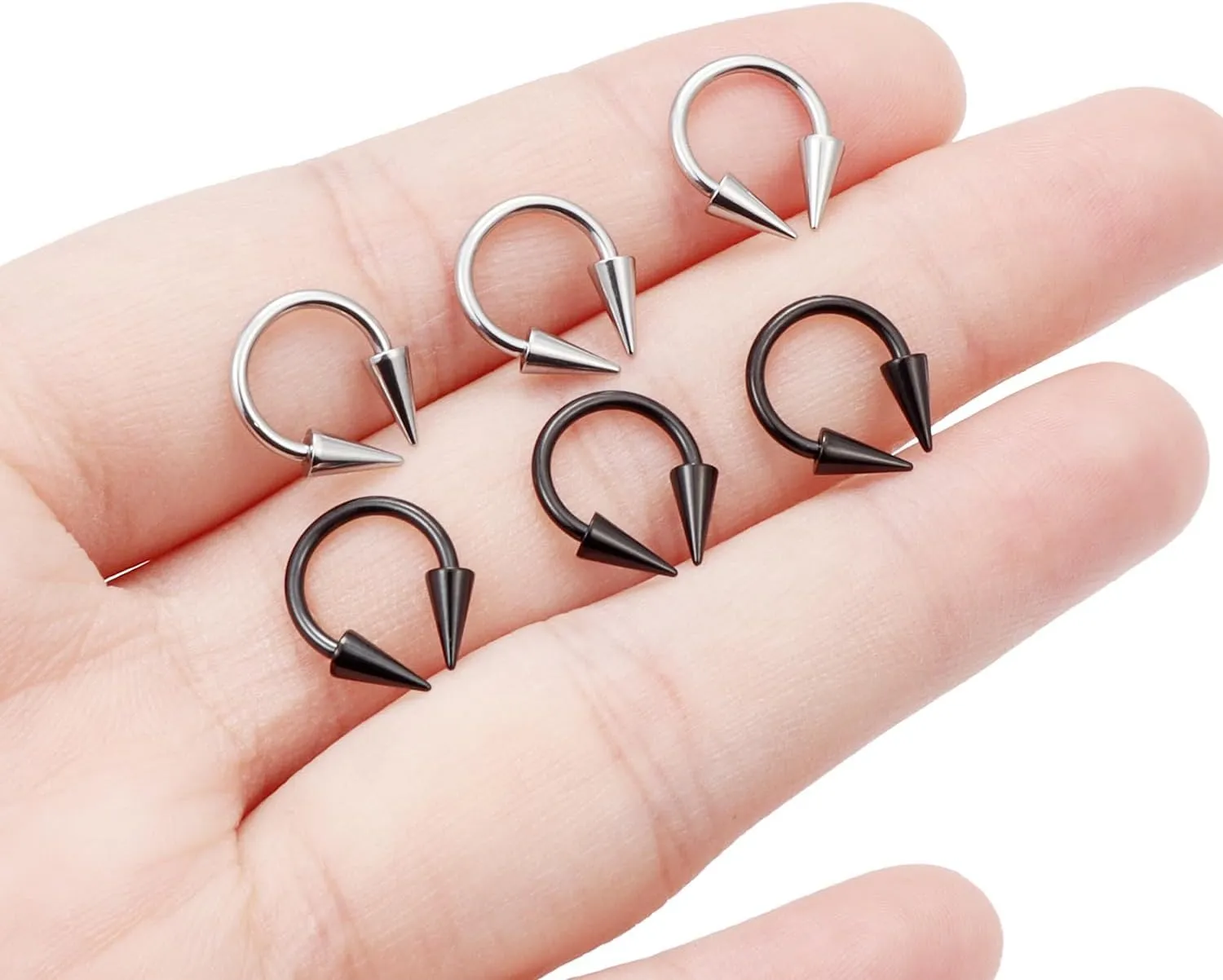 6Pcs Long Spike Septum Rings 16G Surgical Steel Snake Bite Jewelry Lip Rings Smiley Piercing Jewelry for Women Men 8mm 10mm