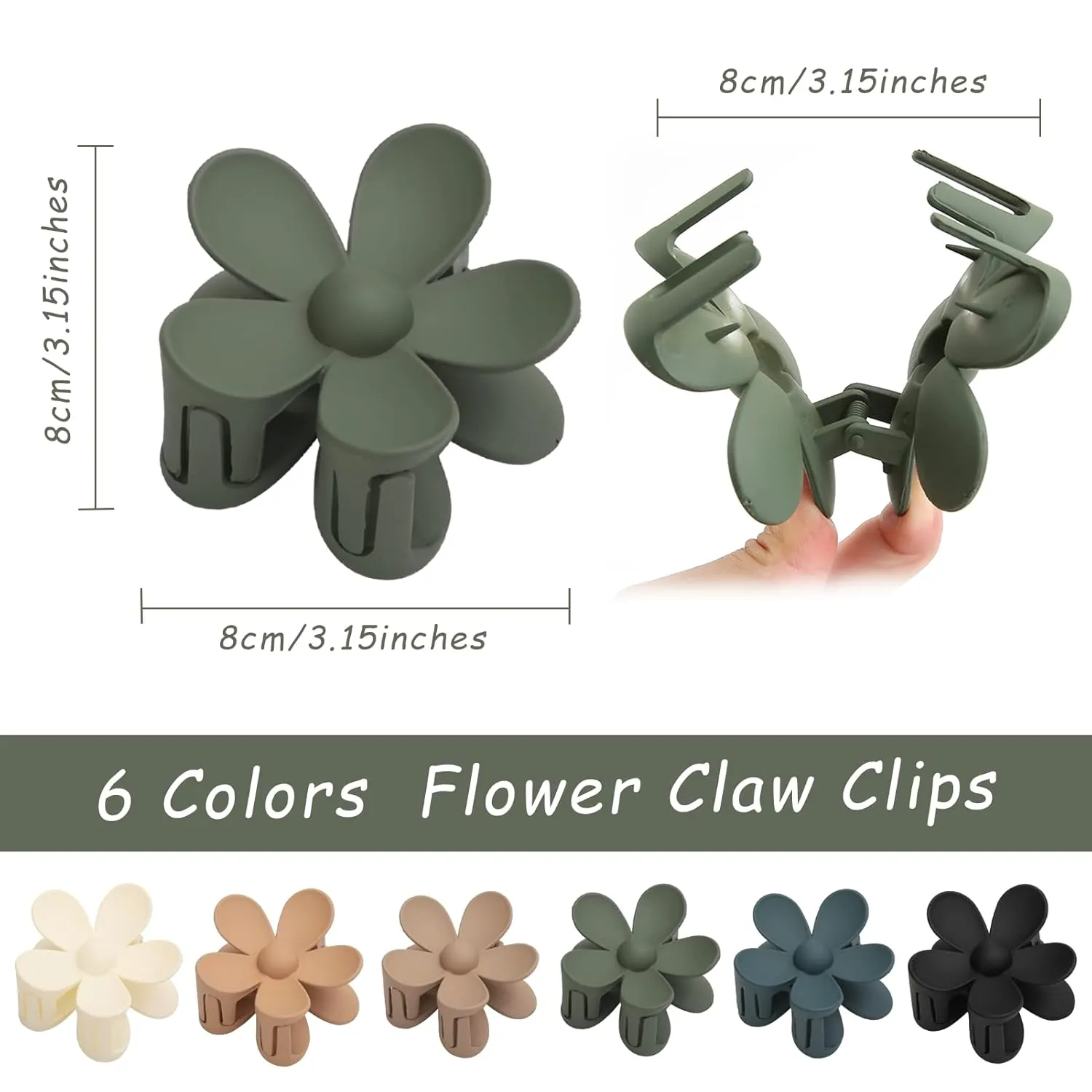 6PCS Matte Flower Claw Clips, Large Hair Clips For Women Thick Hair, Big Cute Dasiy Hair Clips, Non Slip Strong Hold For Women Thin Hair Christmas Gifts Holiday