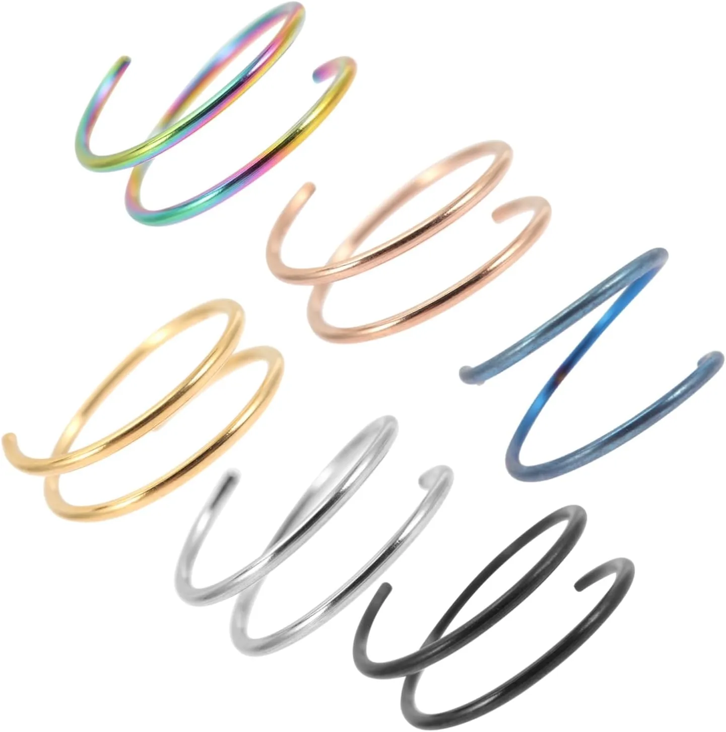 6Pcs Stainless Steel Spiral Nose Rings Hoops Fashionable Nose Jewelry for Women Comfortable Skin Friendly Fake Nose Ring Steel Colors