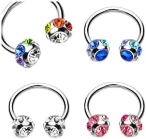 7 Gem Paved 6 mm Balls Surgical Steel Circular Horseshoe Navel Ring 14G 14g (1.6 mm) 1/2" (12mm) Blue Body Unique Jewelry Delicate Design Piercing Steel Surgical For Women