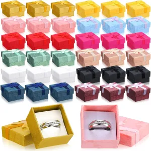72 Pcs Ring Boxes 1.6 x 1.6 In Hard Cardboard Jewelry Box with Ribbon Bow Small Jewelry Gift Cases for Small Business(Bright Color)