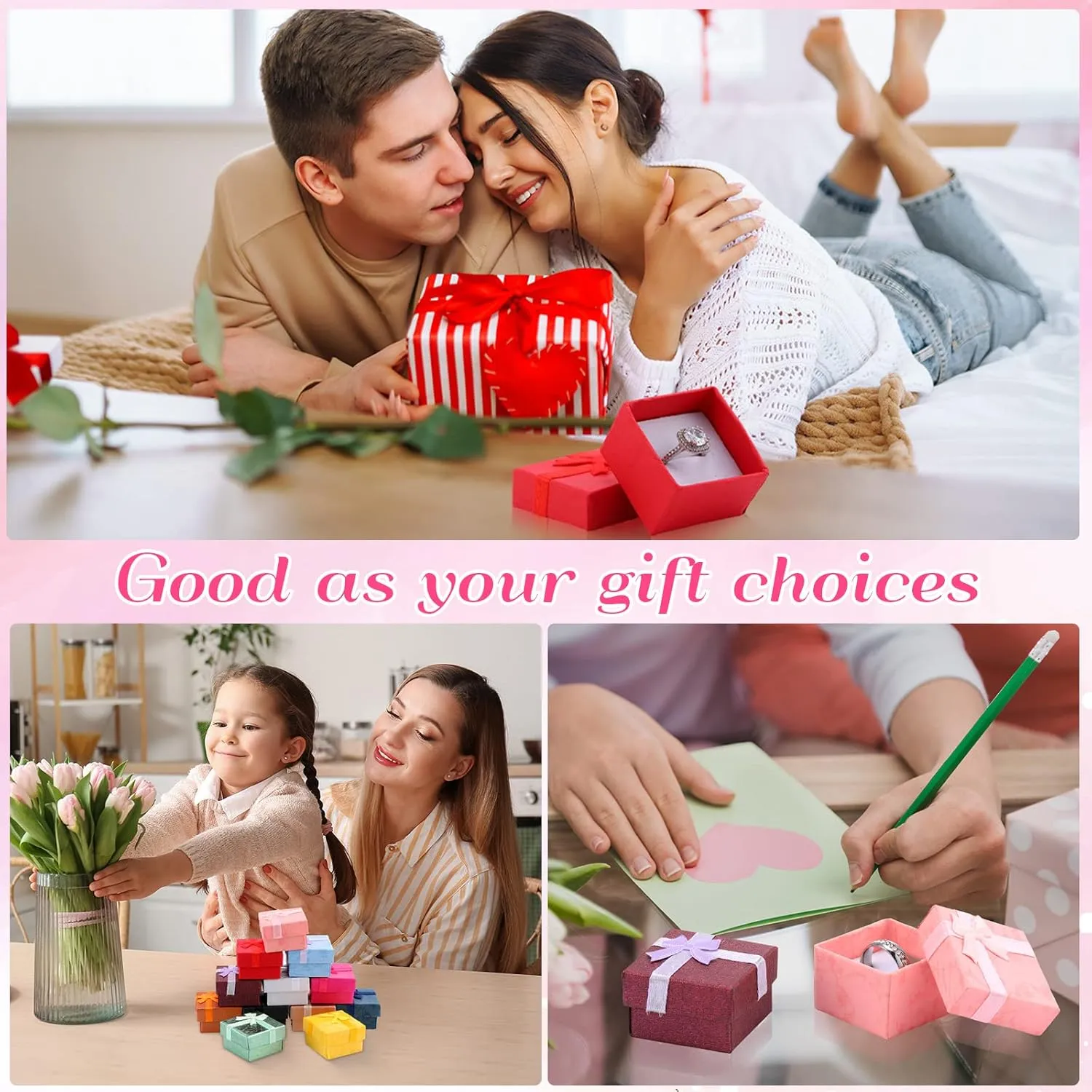 72 Pcs Ring Boxes 1.6 x 1.6 In Hard Cardboard Jewelry Box with Ribbon Bow Small Jewelry Gift Cases for Small Business(Bright Color)