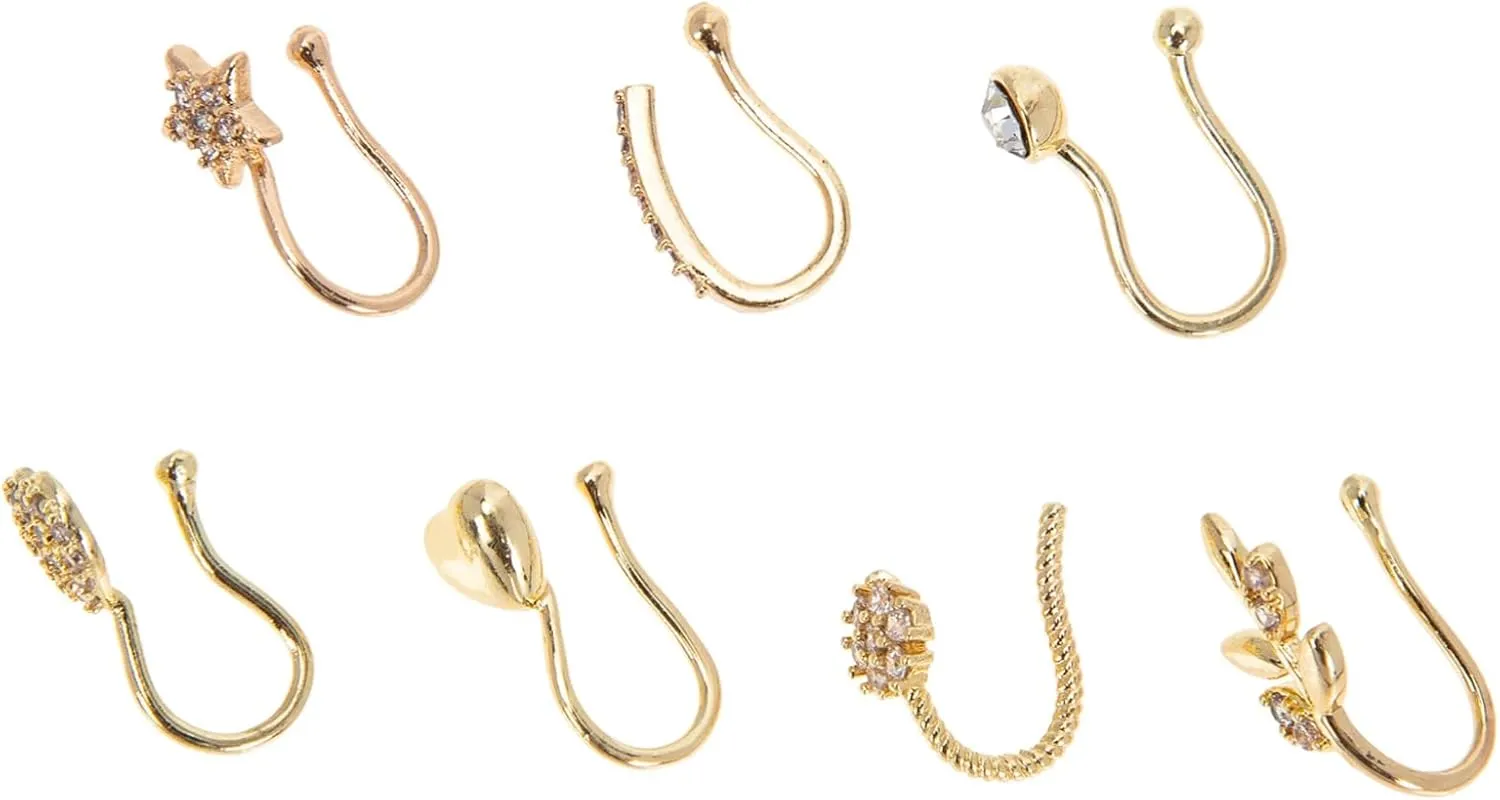 7pcs Gold Nose Pin and Stud Jewelry for Women Nose Rings Heart Clip Fashion Adornments