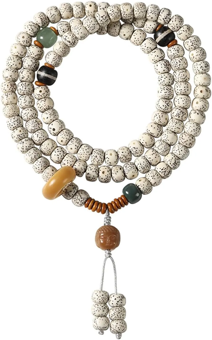 8mm 108 Mala Beads Bracelet for Men Natural Wooden/Bodhi Bead Necklace as Buddhist Meditation Prayer Beads