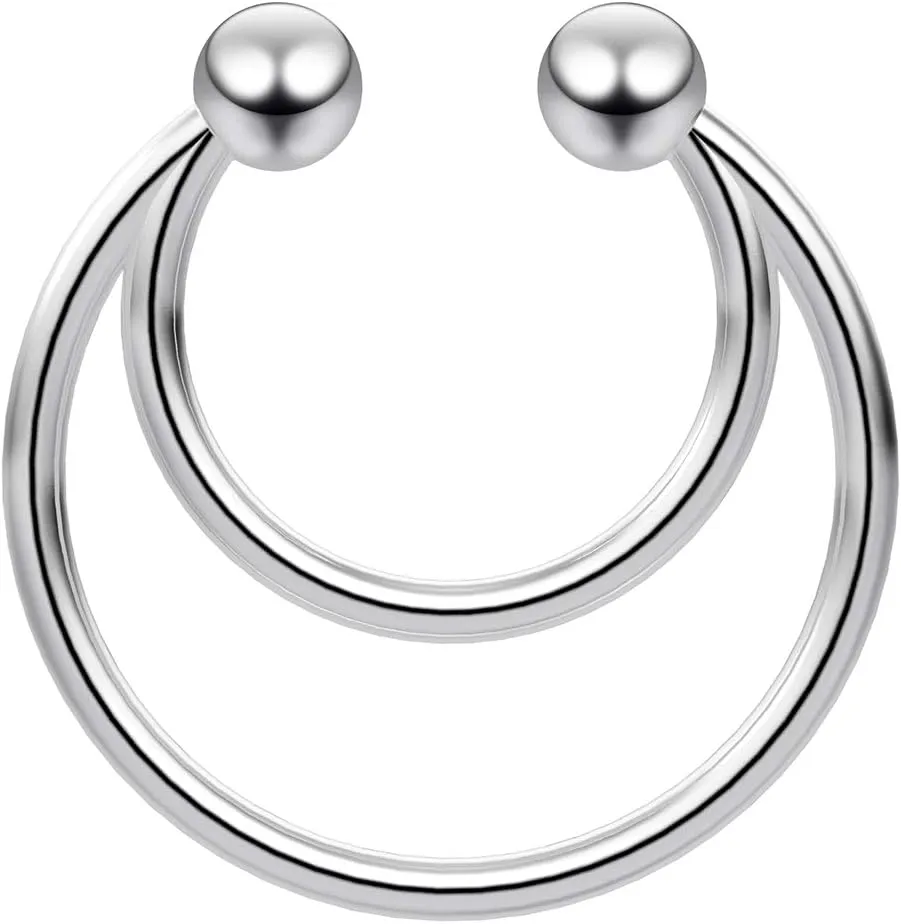 8mm Fake Septum Piercing Natural Vintage Tribal Jewelry Look Nose Hoop Ring Earrings Nostril Solid Brass