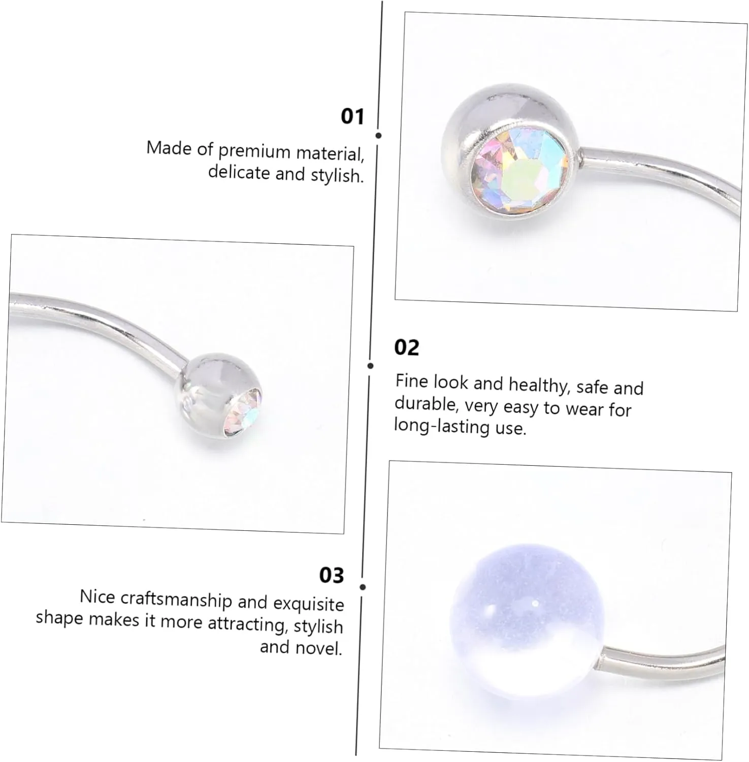 9 Pcs Navel Nail Set Metal Belly Bars Belly Decoration Acrylic Jewelry Belly Button Ring Belly Piercing