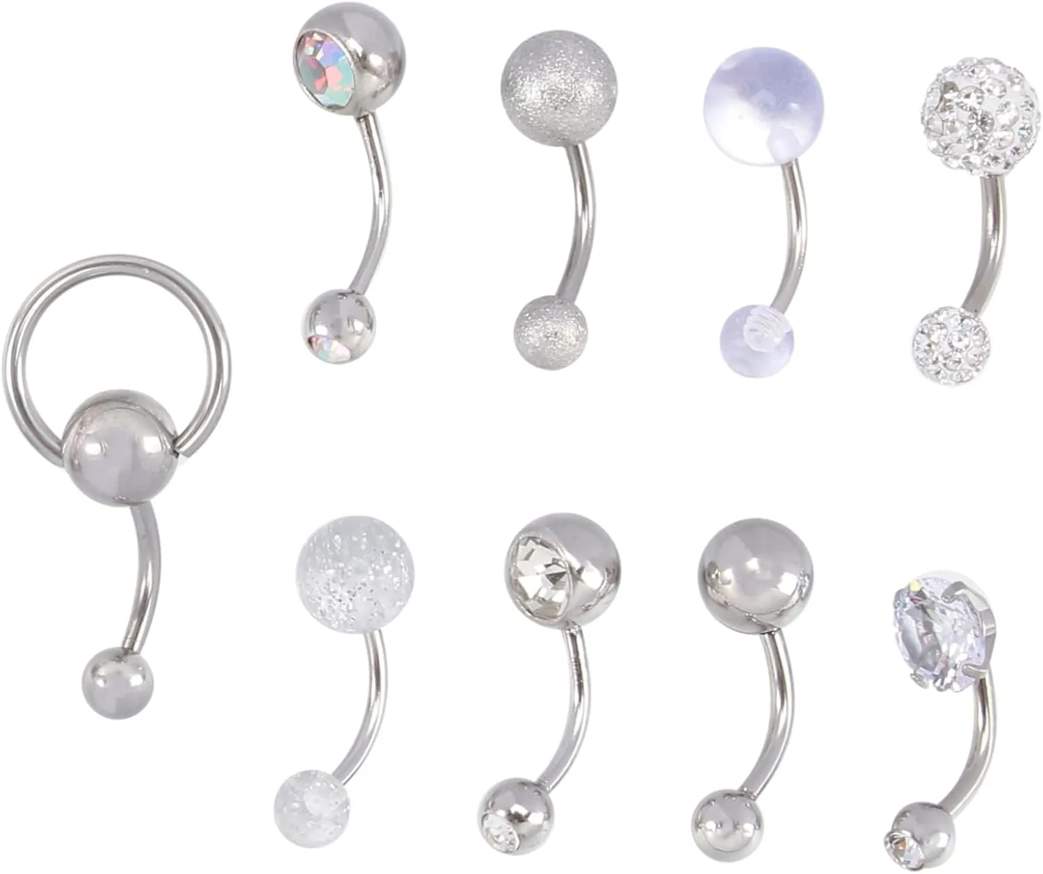 9 Pcs Navel Nail Set Metal Belly Bars Belly Decoration Acrylic Jewelry Belly Button Ring Belly Piercing