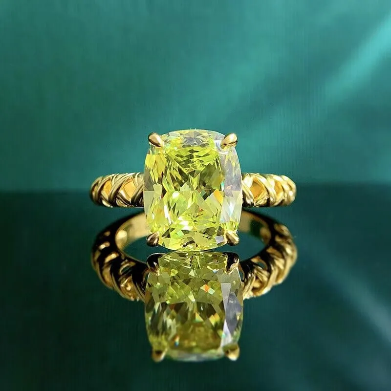 9*11mm Peridot Square Vintage 18K Gold Plated 925 Sterling Silver Ring