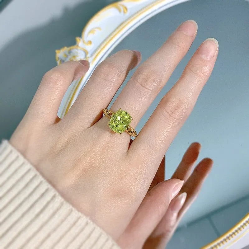 9*11mm Peridot Square Vintage 18K Gold Plated 925 Sterling Silver Ring