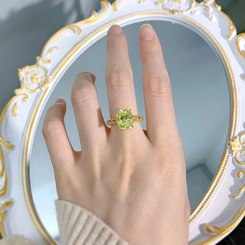9*11mm Peridot Square Vintage 18K Gold Plated 925 Sterling Silver Ring