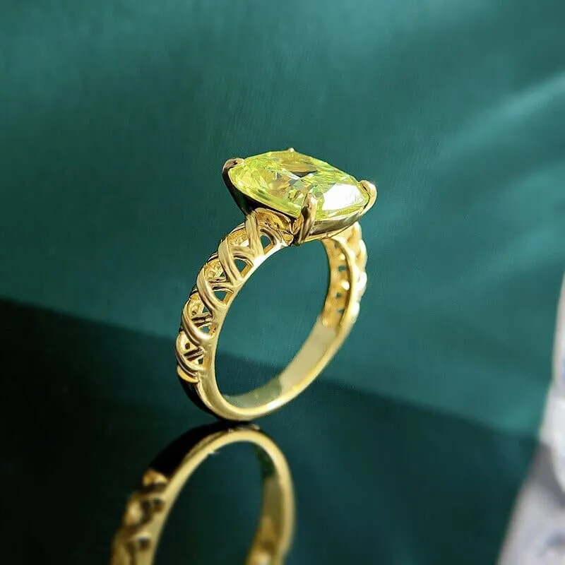 9*11mm Peridot Square Vintage 18K Gold Plated 925 Sterling Silver Ring