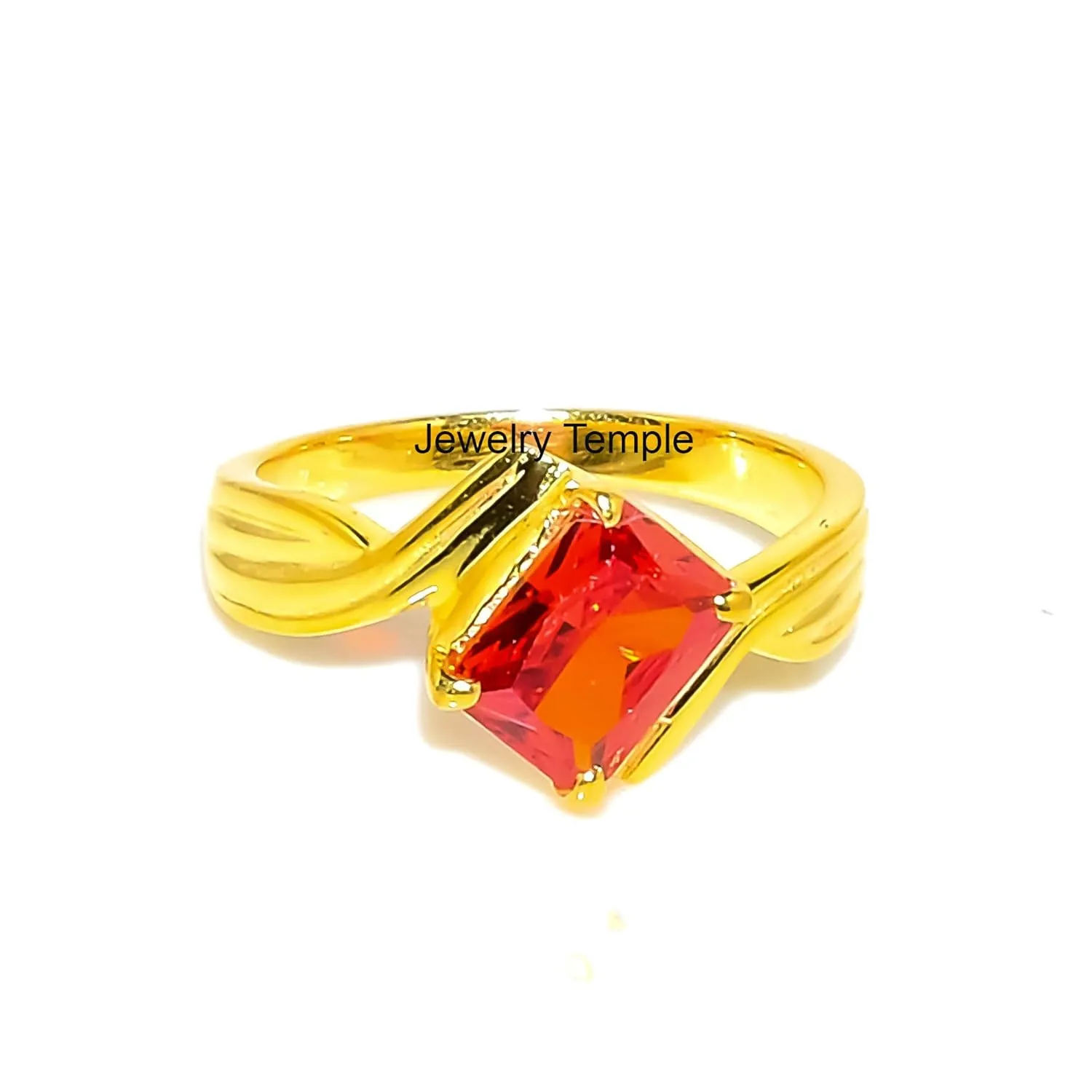 925 Solid Silver Band | Orange Topaz Gemstone Stacking Stackable Ring For Men & Women | Statement Prong Rings | Best Gift For Christmas (14k Yellow Gold Plated, 7)