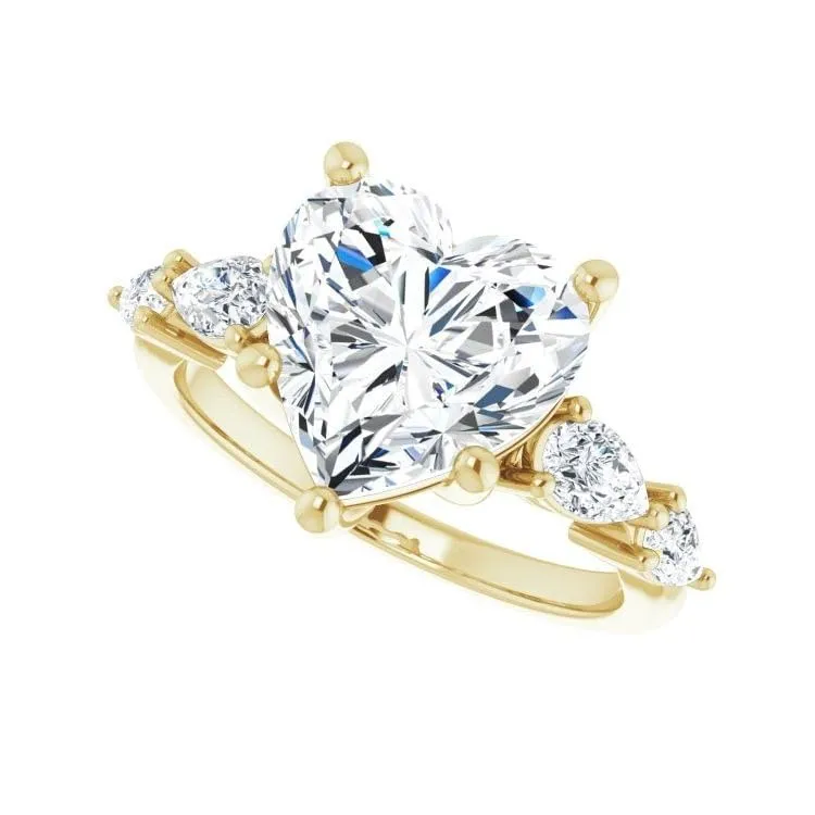 925 Sterling Silver 1 CT Moissanite Heart Cut Diamond Handmade Sterling Silver 5 Stone Solitaire Bridal Wedding Rings for Women, Anniversary Rings Couples Gift