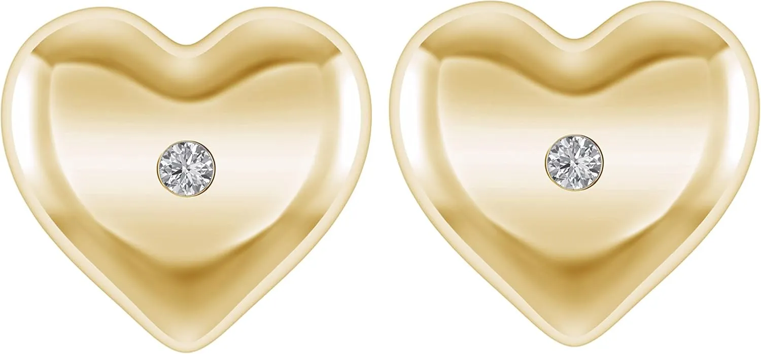 925 Sterling Silver 1/20 Carat (ctw) Round Cut Natural White Diamond Love Heart Stud Earrings For Women (H-I / I1-I2 / 0.05 Cttw) |Delicate Earrings