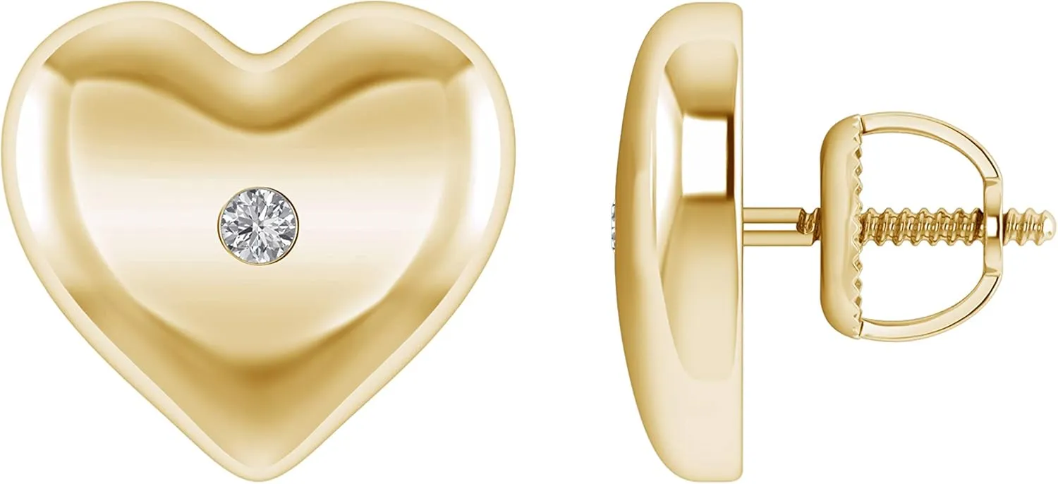 925 Sterling Silver 1/20 Carat (ctw) Round Cut Natural White Diamond Love Heart Stud Earrings For Women (H-I / I1-I2 / 0.05 Cttw) |Delicate Earrings