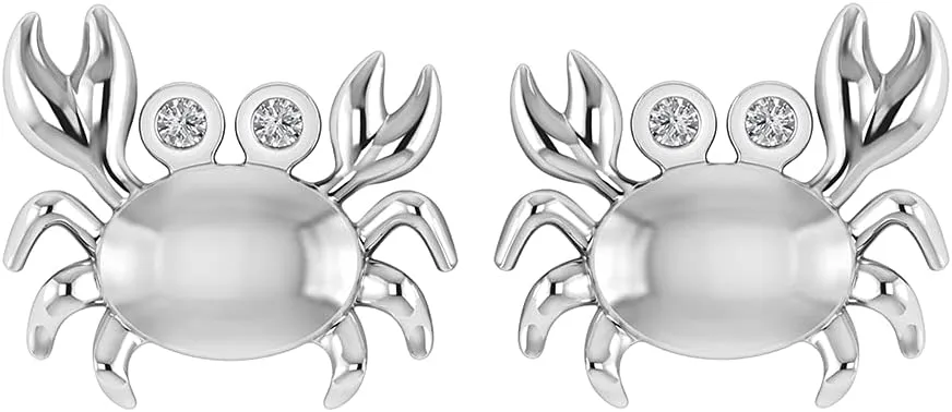 925 Sterling Silver 1/20 ct Round Cut Black & White Natural Diamond Animal Crab Stud Earrings Jewelry For Women (I1-I2/0.05 CT) |Delicate Earrings