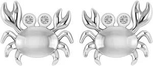 925 Sterling Silver 1/20 ct Round Cut Black & White Natural Diamond Animal Crab Stud Earrings Jewelry For Women (I1-I2/0.05 CT) |Delicate Earrings