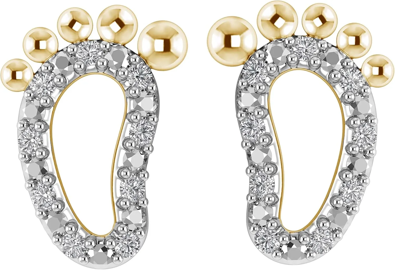 925 Sterling Silver 1/8 Carat (ctw) Round Cut Natural White Diamond Footprint Stud Earrings For Women (H-I / I1-I2 / 0.13 CTTW) |Delicate Earrings