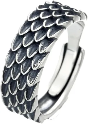925 Sterling Silver Angel's Wing Couple Rings Gothic Adjustable Ring for Men and Women