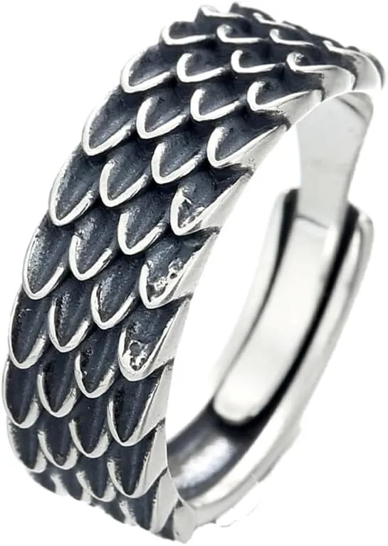 925 Sterling Silver Angel's Wing Couple Rings Gothic Adjustable Ring for Men and Women