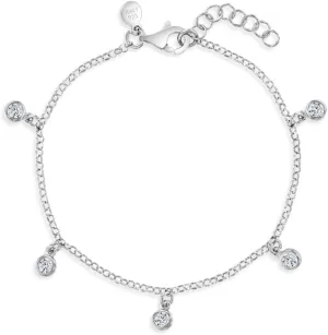 925 Sterling Silver Bezel Set Cubic Zirconia Charm Bracelet For Little Girls & Preteens 6"-7" - A Delicate Cubic Zirconia Charm Bezel Bracelet For A Young Girl