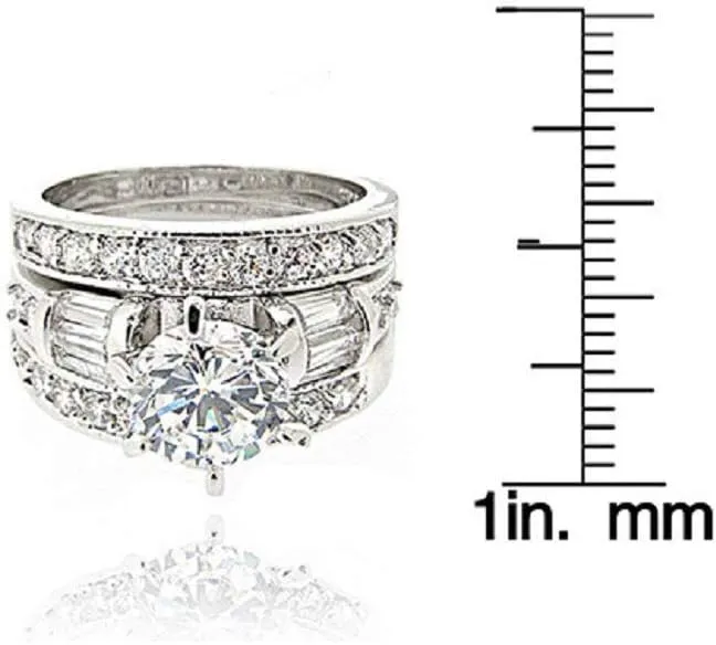 925 Sterling Silver Bridal Ring Sets Emerald Cut CZ Engagement Rings Vintage Promise Rings Platinum Big Women CZ Rings Set Bling Princess Cut Cubic Zirconia Size 6-10